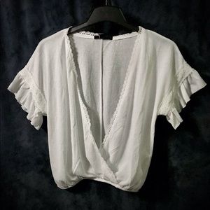 Blouse top white Women’s Ladies knit linen cotton blend Small Medium Large NWT